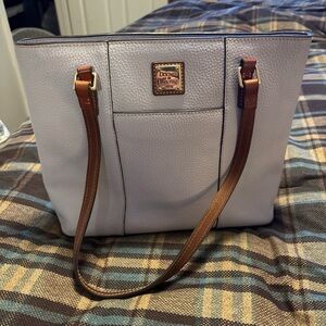 Dooney & Bourke Pebbled Leather Tote with Brown Straps and Red Interior